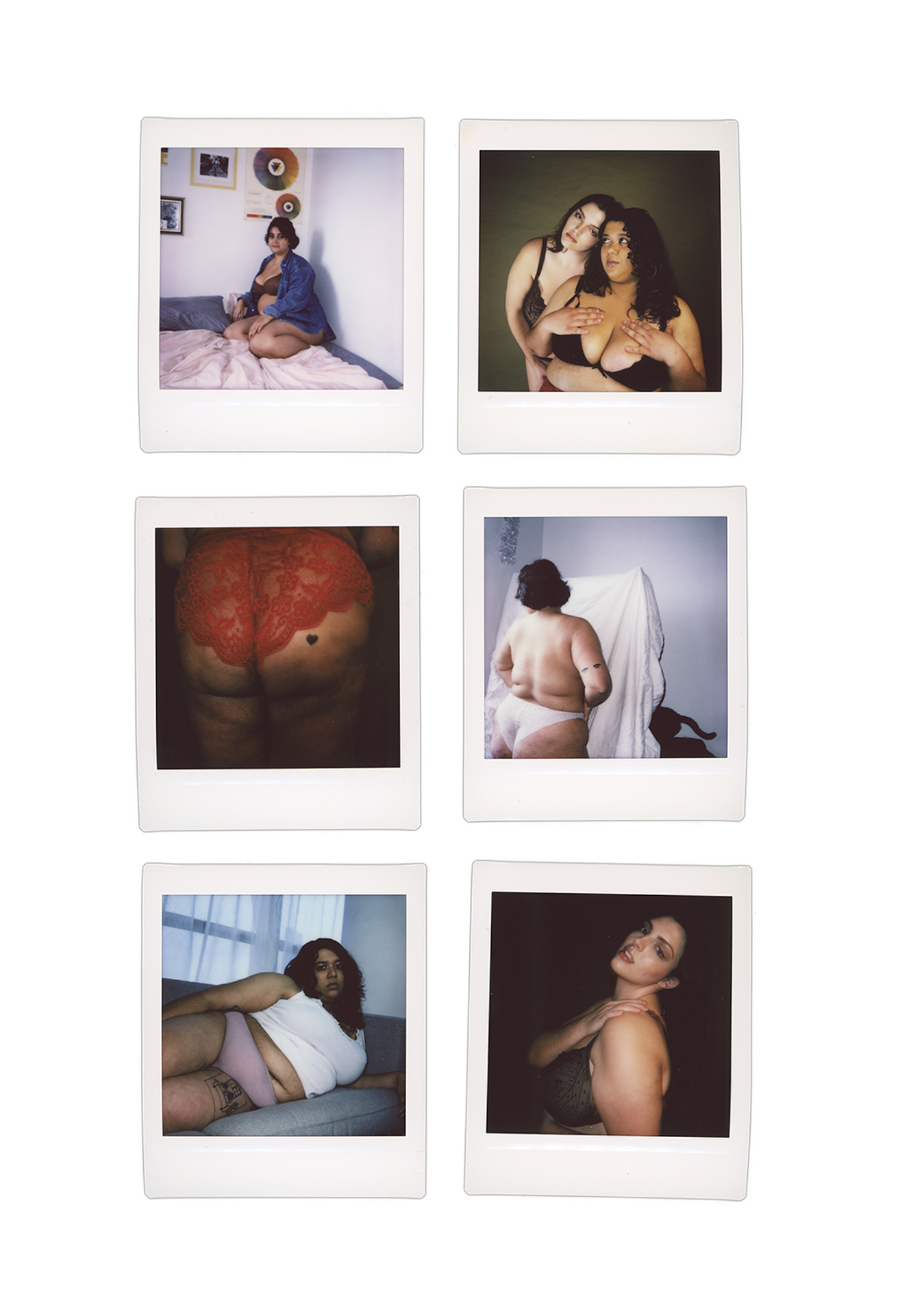 Berger_Jessica_01 - Jessica Berger This photo consists of six polaroid scans. Each polaroid consists of a photo of a plus-size woman in lingerie or undergarments.