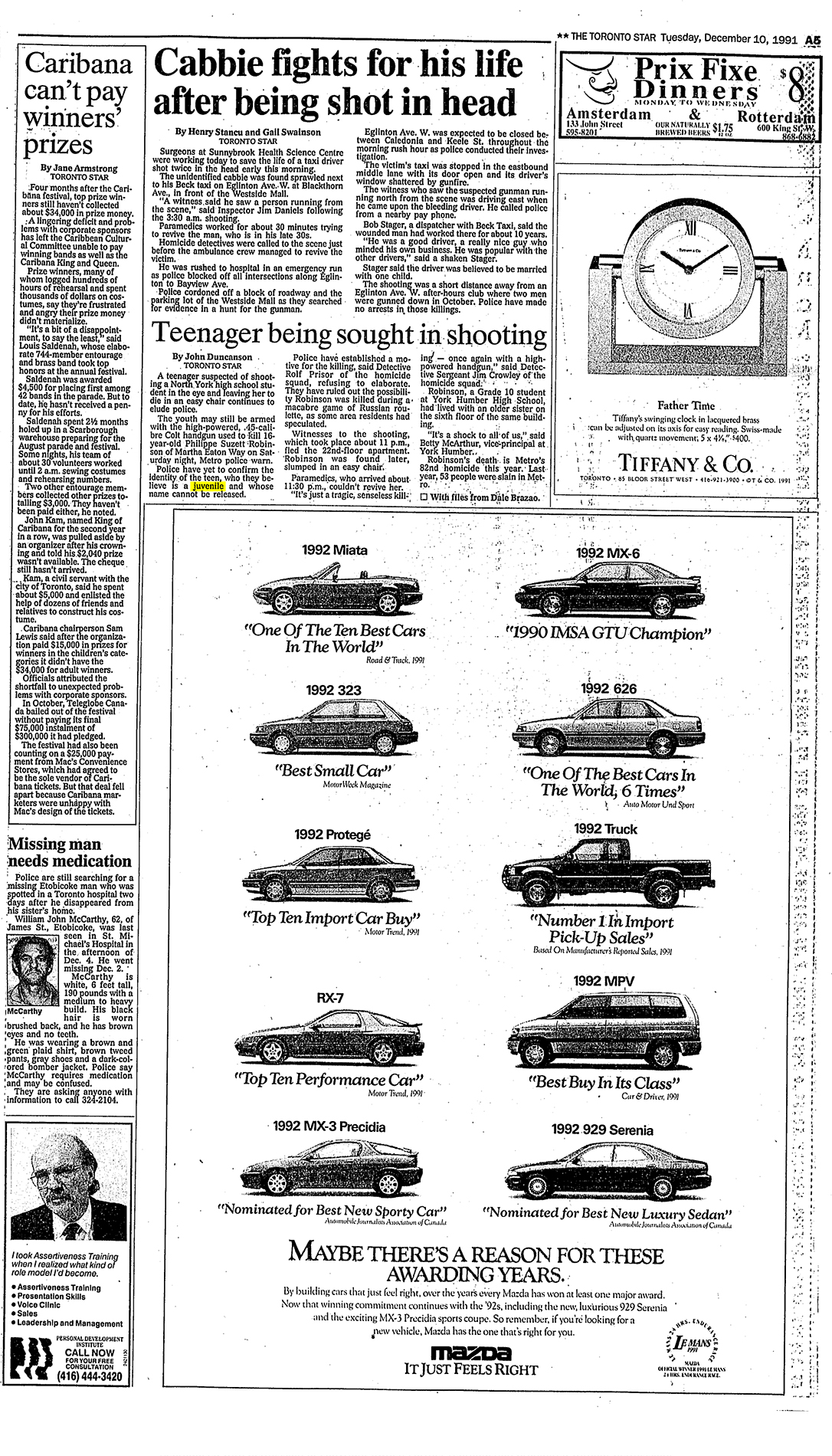 A Toronto Star article dated December 10th, 1991 featuring an article about the unidentified young offender.
