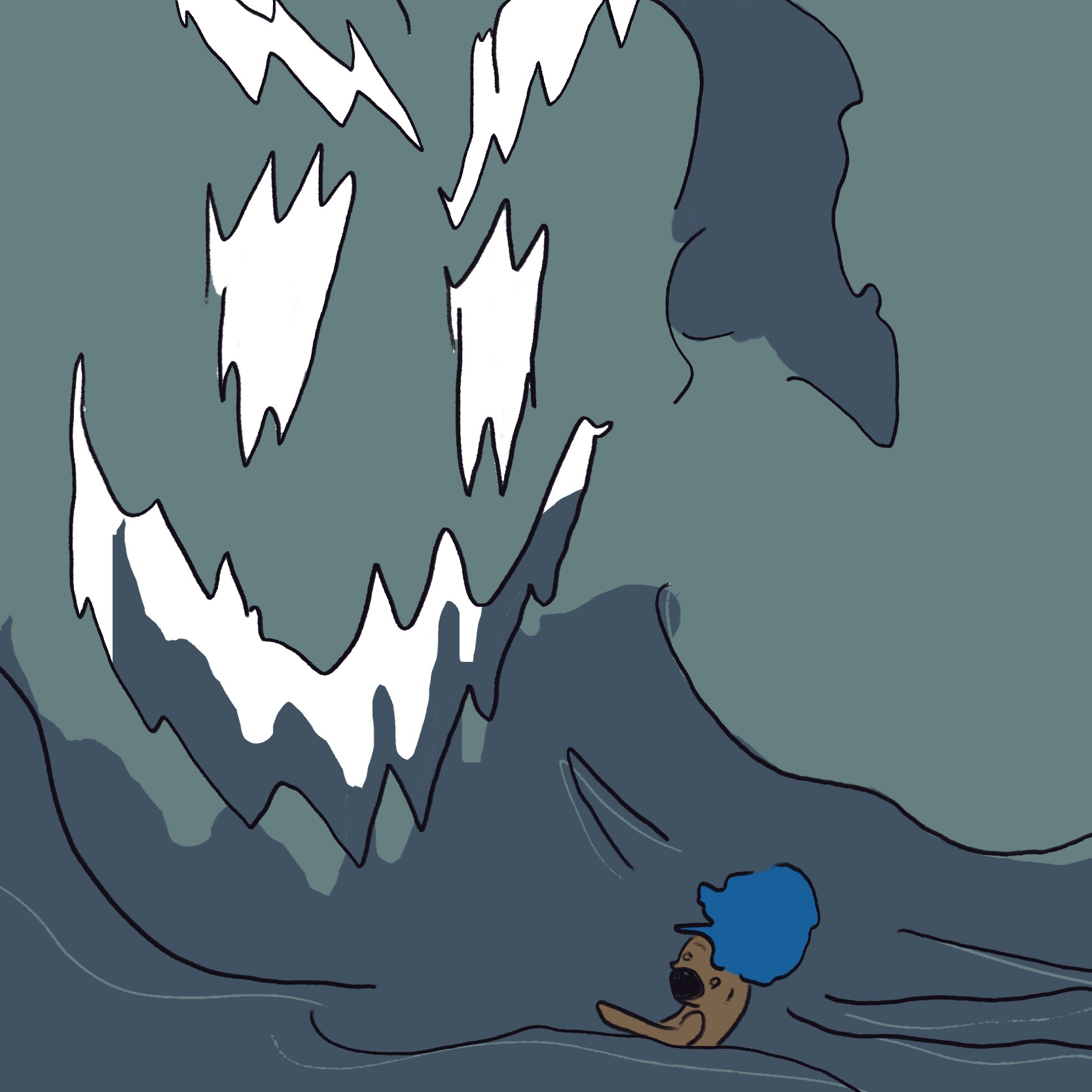 Flow is excessively contemplating his fear of water, which correlates with the concept of him perceiving himself as an island, as an excessive level of fear can lead to disconnection from reality.
